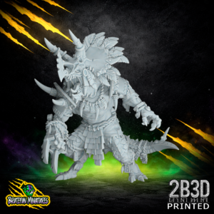 Resin miniature of the Lizardmen Saurus Star V2 with an Open Hand and Full Helmet variation, sculpted by BruteFun Miniatures and printed by 2B3D.