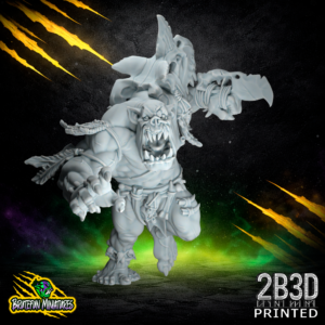 A 32mm resin Orc Blitzer Star Player miniature featuring a Bare Head, sculpted by BruteFun and printed by 2B3D, showing a fierce facial expression and large tusks.