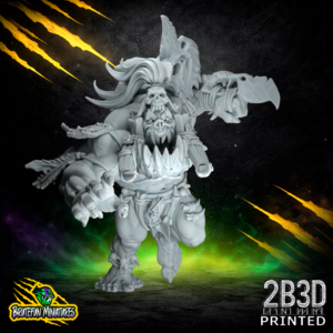 High-detail 32mm resin miniature of the Orc Blitzer Star Player with a Full Helmet, sculpted by BruteFun Miniatures and printed by 2B3D, emphasizing heavy front-line armor.