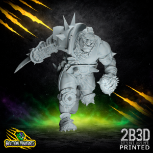 High-detail resin miniature of the Ogere Star Player with Ball, sculpted by BruteFun and printed by 2B3D, showing the giant athlete clutching a spiked football.