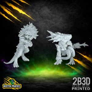 32mm scale resin miniature of the Skink Star Player with No Padded Armour and a Half Wood Mask, sculpted by BruteFun and printed by 2B3D.