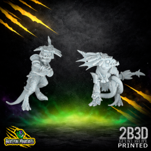 Skink Star Player resin miniature with No Padded Armour and a Full Skull Mask, sculpted by BruteFun Miniatures and printed by 2B3D.