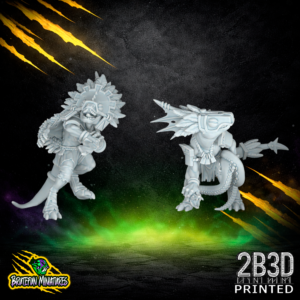 Resin fantasy football miniature of the Skink Star Player with Padded Armour and a Half Wood Mask, printed by 2B3D.