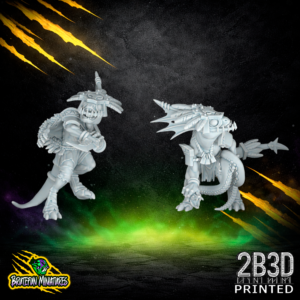 32mm scale Skink Star Player resin miniature with Padded Armour and a Full Skull Mask, sculpted by BruteFun and printed by 2B3D.