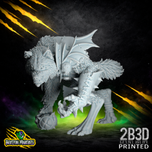 32mm scale resin miniature of the Werewolf Star Player Variation 2, sculpted by BruteFun Miniatures and printed by 2B3D, with a distinct aggressive stance and sharp claw detail.