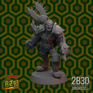 3D printed Ork Torrance Armored miniature with back weapon and scenic base.