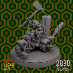 3D printed Trio Overlook miniature featuring Danny on trike, mounted on scenic base.