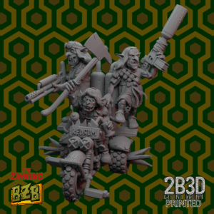 3D printed Trio Overlook miniature with Danny on trike and twin goblins, no base version.