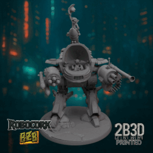 Animated 360° turntable view of the Bad Robot miniature with goblin pilots and rocket details.