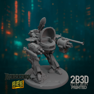 3D printed Bad Robot miniature mounted on scenic base without goblin crew.