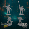 Animated 360° turntable view of The Gang miniature set, four orky criminals armed with heavy weaponry.