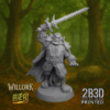 Animated 360° turntable view of Kael miniature wielding serrated sword and wearing skull helm.