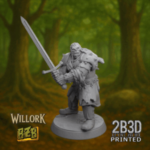 Animated 360° turntable view of Mork Mordigon miniature, orky duelist with dual blades and roguish pose.