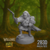 Animated 360° turntable view of the Willork miniature, orky wizard holding wand and gobbo-baby.