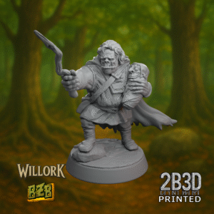 3D printed Willork miniature on scenic base with wand and gobbo-baby.