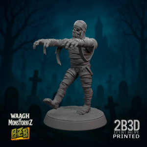 3D printed Da Mummork miniature on scenic base with desert ruins.