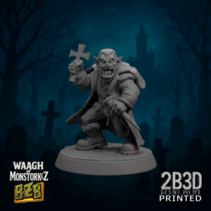 Animated 360° turntable view of GobHelsing miniature with wooden stake and rusty cross.