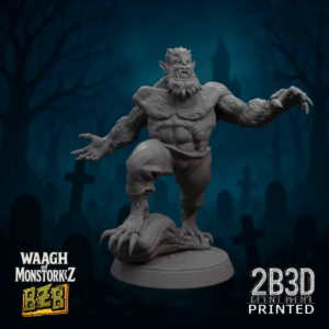 Animated 360° turntable view of Wolfork miniature, feral ork werebeast with claws.
