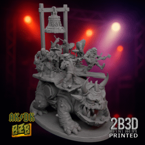 3D printed Zkiggoth miniature with platform and full AK/DK band, mounted on scenic base.