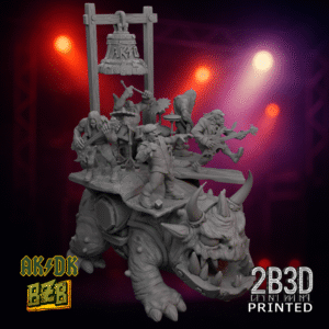 3D printed Zkiggoth miniature with mounted stage and full AK/DK band, no base version.