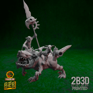 3D printed Boss Squigoraptor miniature with both goblin riders, no base version.