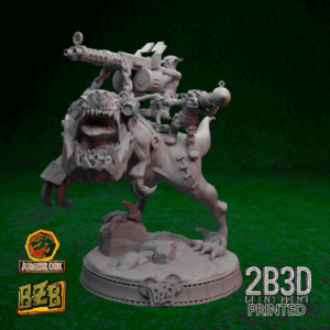 Animated 360° turntable view of the Dakka Squigoraptor miniature with goblin riders, machine gun and rocket launcher.