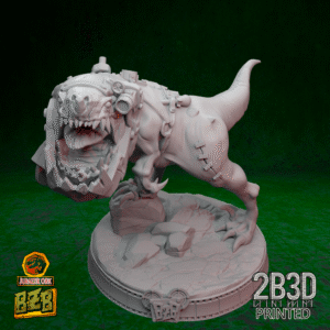 3D printed Dakka Squigoraptor miniature standing alone on base, without goblin riders or weapon mounts.