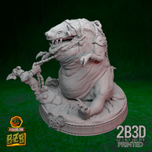 3D printed Fatta Squigoraptor miniature alone on scenic base, without goblins or accessories.