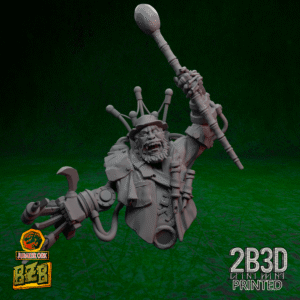 Static render of the Hammork 40K Bust miniature, showing detailed orky face with goggles and mechanical gear.