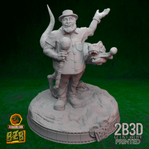 3D printed Hammork and baby raptor miniature mounted on scenic base.