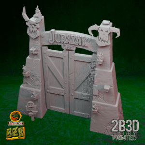 3D printed Jurazzik Ork Gates terrain piece, frontal view, no base.