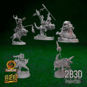 Animated 360° turntable view of all Squigoraptor miniatures together from the Jurazzik Ork collection.