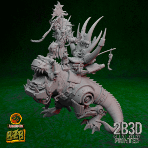 3D printed Squigosaurus 40K miniature with ork boss on throne, no base.