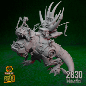 3D printed Squigosaurus 40K miniature with throne and goblin crew, no base.