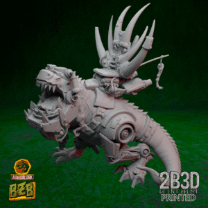 3D printed Squigosaurus 40K miniature with throne, no base.