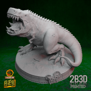 3D printed Squigosaurus Rex miniature on scenic base.