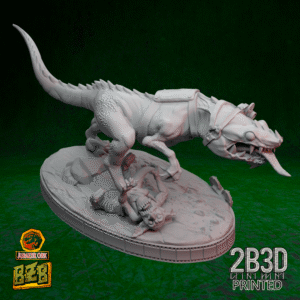 3D printed Zkinny Squigoraptor miniature alone on base, without riders or platform.