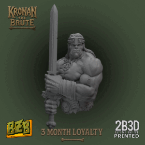 Animated 360° turntable view of Kronan the Brute bust, orky barbarian with jagged armor and fierce expression.