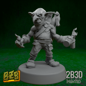 3D printed Goblin Molotov miniature on scenic base.