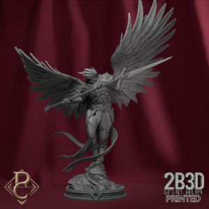 3D render of Radian Ascended miniature with wings and standard base, designed by Parasite Collectibles and printed by 2B3D Printed.
