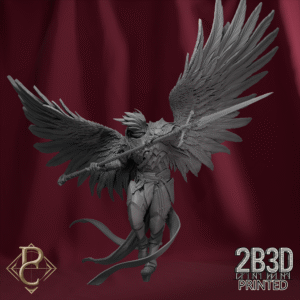 3D render of Radian Ascended complete miniature with wings, designed by Parasite Collectibles and printed by 2B3D Printed.