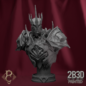 3D render of Vhalog Undying King bust on display base, designed by Parasite Collectibles and printed by 2B3D Printed.