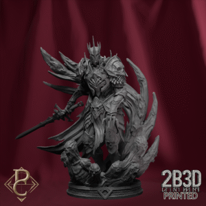 3D render of Vhalog Undying King miniature with scenic base, designed by Parasite Collectibles and printed by 2B3D Printed.