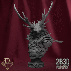 3D render of Ganarel bust mounted on base, designed by Parasite Collectibles and printed by 2B3D Printed.