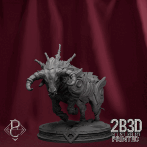 Animated 360° turntable of The Bull creature miniature, designed by Parasite Collectibles and printed by 2B3D Printed.