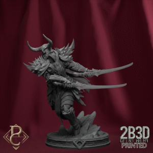 3D render of Pyrokles miniature mounted on a standard base, designed by Parasite Collectibles and printed by 2B3D Printed.