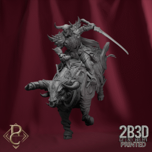 3D render of Pyrokles on the Bull miniature without base, designed by Parasite Collectibles and printed by 2B3D Printed.