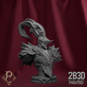3D render of Riteris bust mounted on base, designed by Parasite Collectibles and printed by 2B3D Printed.