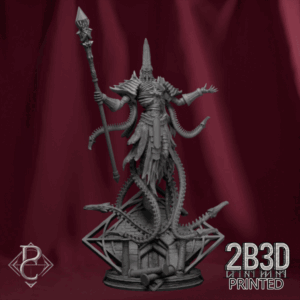 Animated 360° turntable of Amothep The Dark Pharaoh miniature, designed by Parasite Collectibles and printed by 2B3D Printed.