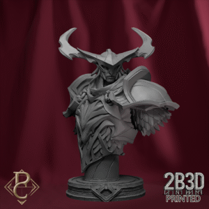 3D render of Alsham bust mounted on base, designed by Parasite Collectibles and printed by 2B3D Printed.